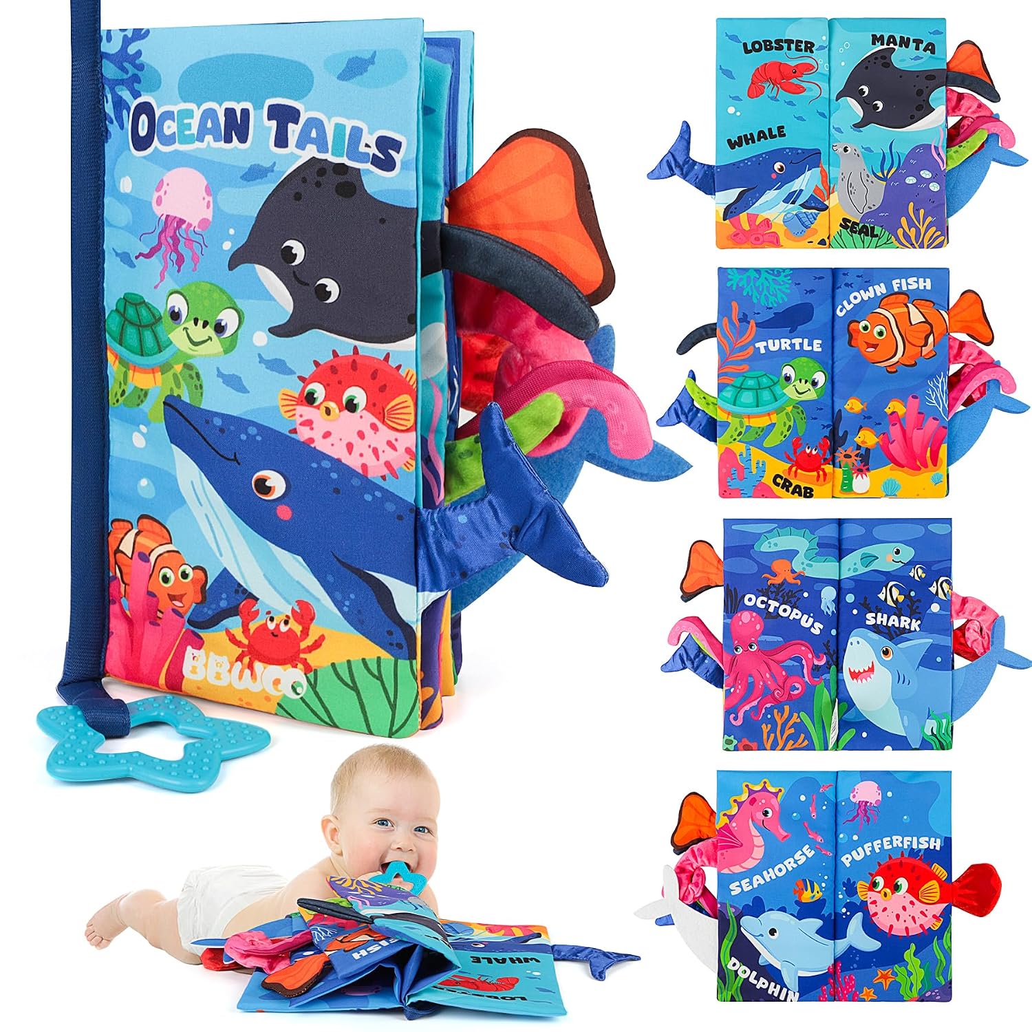 Detalle de BBWOO Soft Baby Book Toy with Crinkle Sounds, Textures and Teether