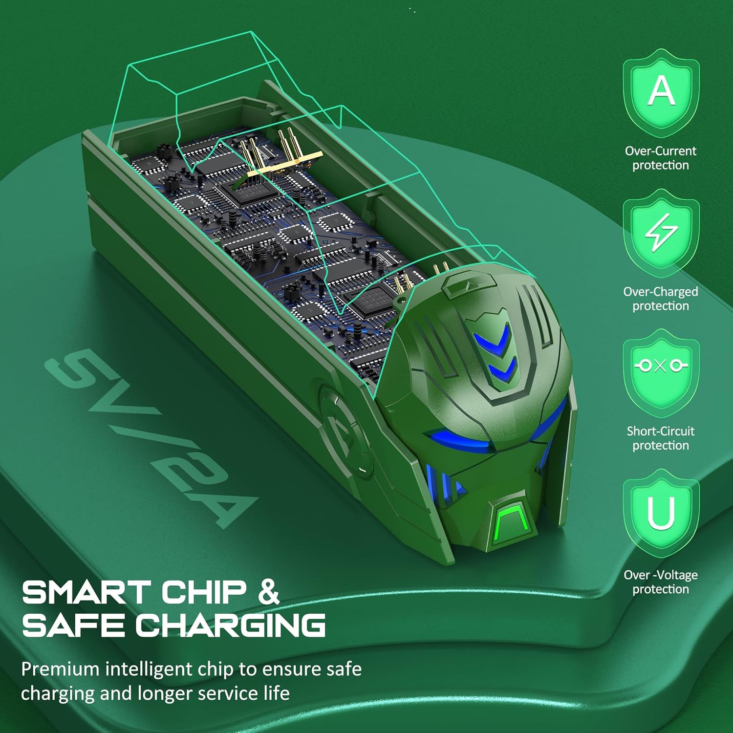 Thumbnail 4 de PS5 Controller Ladestation Zubehör mit Cooles Helm-/Masken-Design für 2-Controller-Laden (Grün)