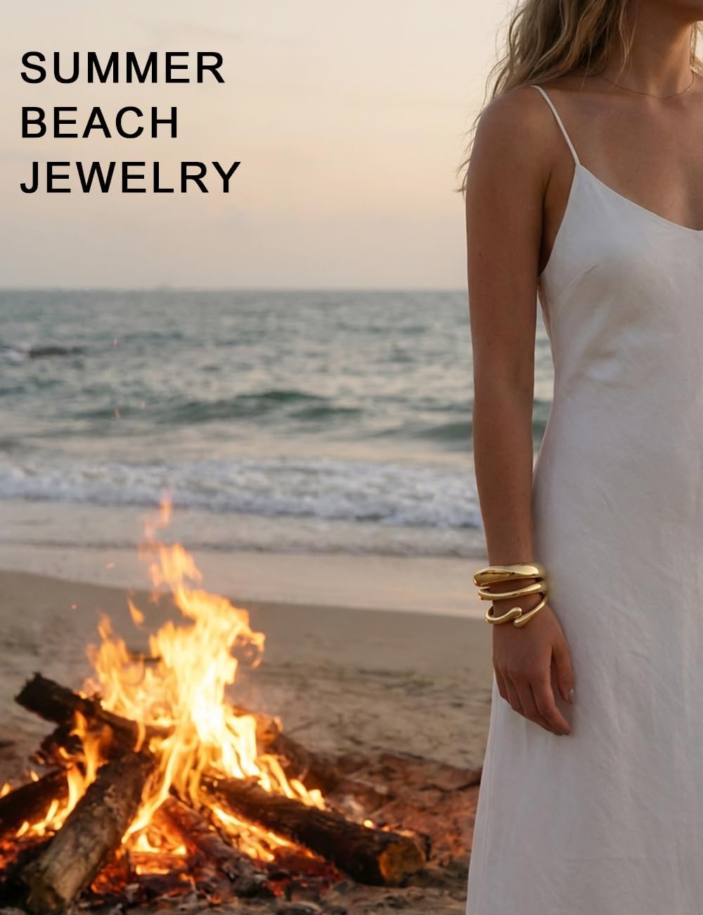 Thumbnail 6 de Chunky Gold Bangle Set for Women — 14k Gold Plated Stackable Bracelets