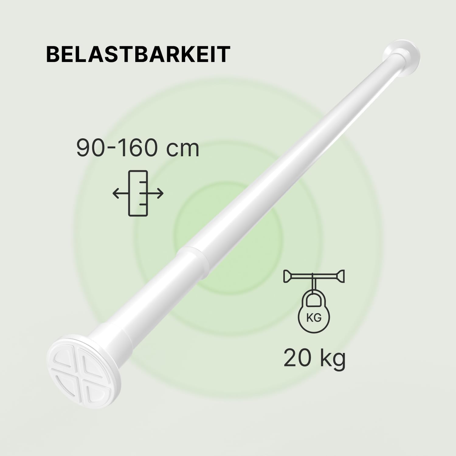 Detalle de MEISENBERG Gardinenstange ohne Bohren (Klemmstange) 90–160 cm, Weiß, Ø 25 mm – Teleskopstange zum Klemmen