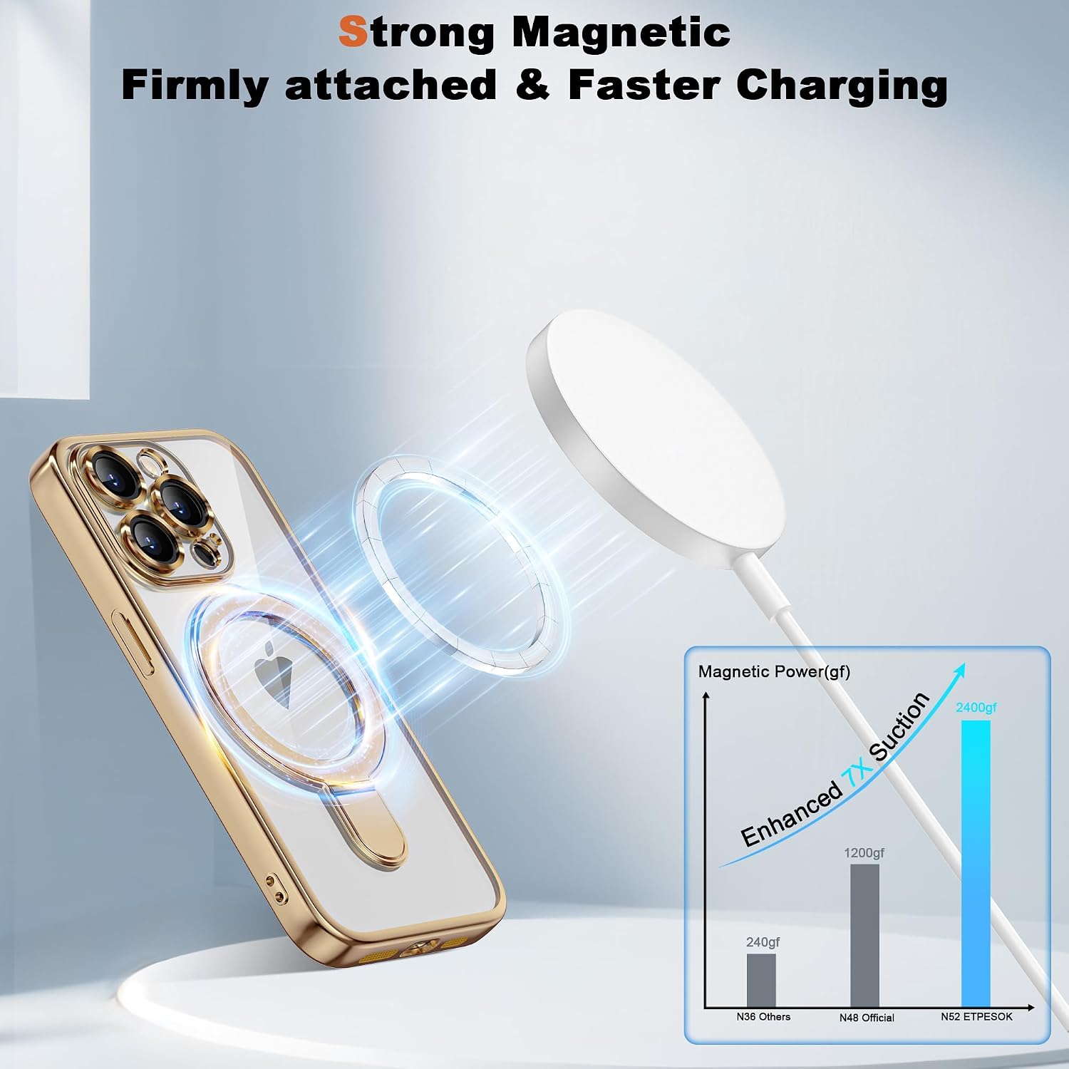 Thumbnail 4 de ETPESOK 1-EE-AKN-iphone14PRO-TDZD-GD Clear iPhone 14 Pro Case, Gold Trim, Ring Stand