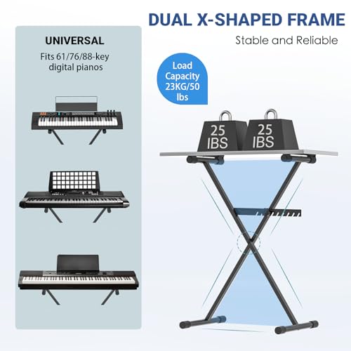 Detalle de GLEAM Keyboard Stand - Digital Piano Stand, Single X Style, Black