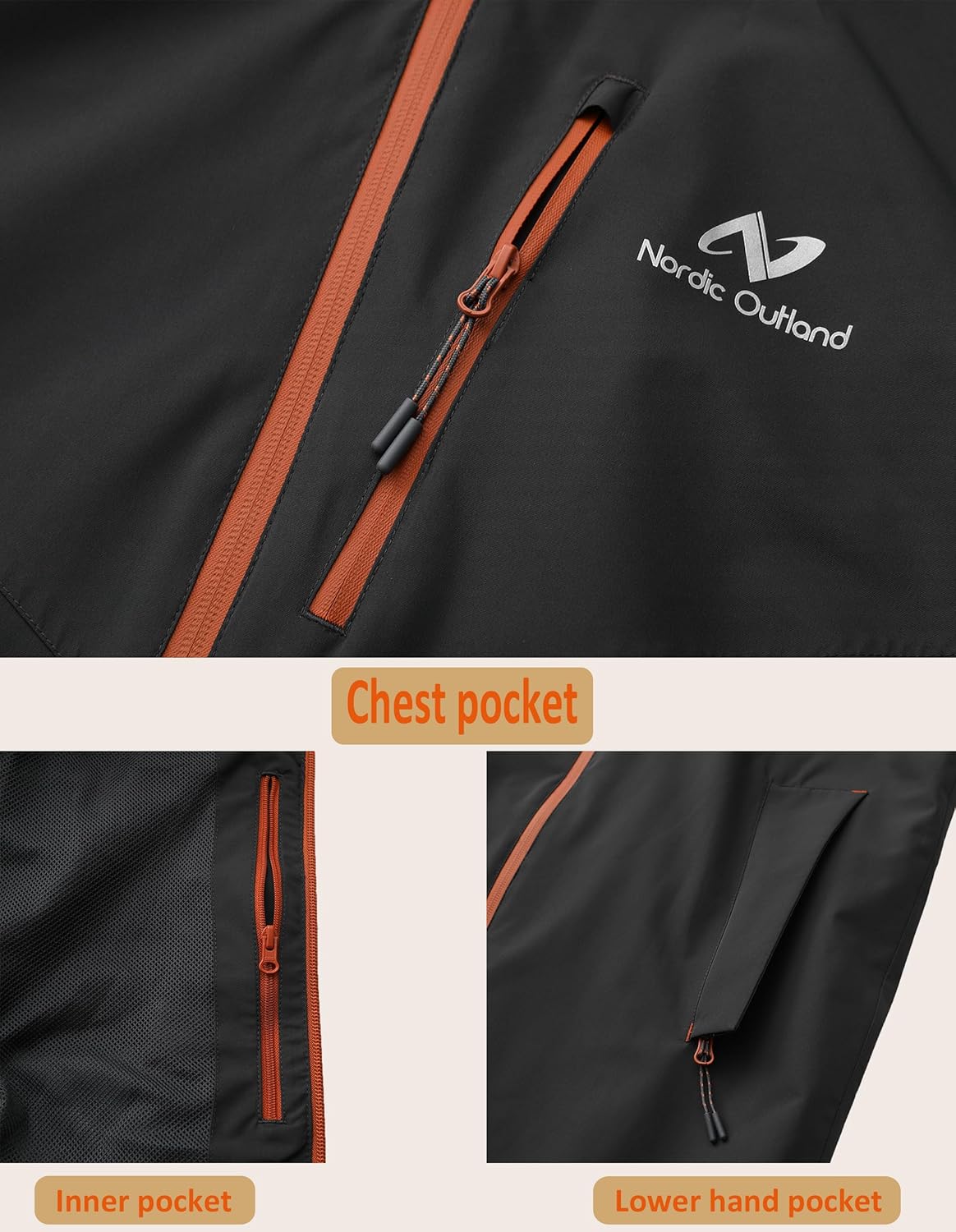 Detalle 2 de NORDIC OUTLAND Men’s Waterproof Rain Jacket – 2-layer TPU membrane hooded long raincoat
