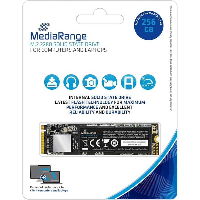 Detalle 2 de Mediarange MR1031 256GB SSD M.2 NVMe PCIe 3.1: rendimiento rápido para tu PC o portátil
