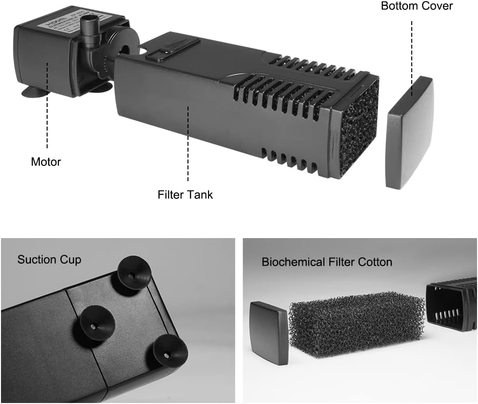 Detalle de flintronic Aquarium Filter 4W – Innenfilter mit einstellbarem Durchfluss, 300 L/H, 60 L Aquarium