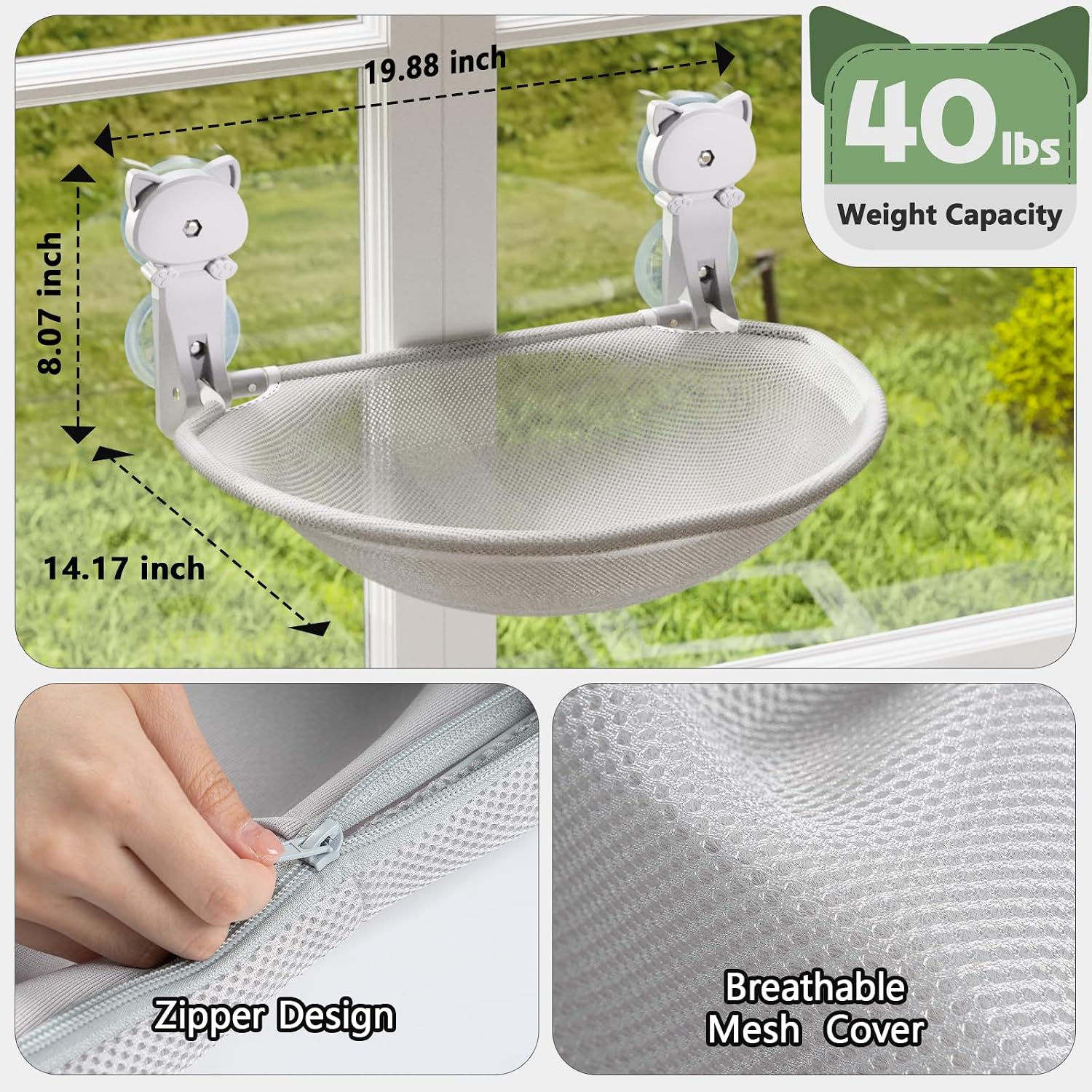 Thumbnail 4 de JUNSPOW Cat Window Perch 40 lb capacity 🐱