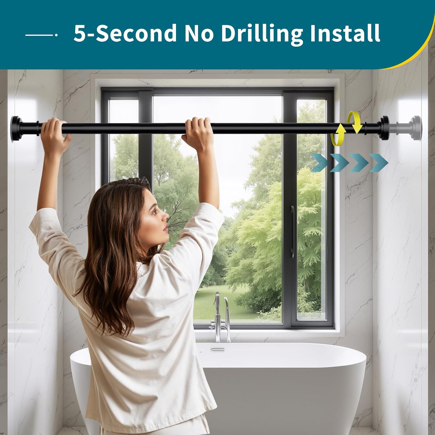 Thumbnail 2 de Black Shower Curtain Rod 36-84 Inch Adjustable 📏