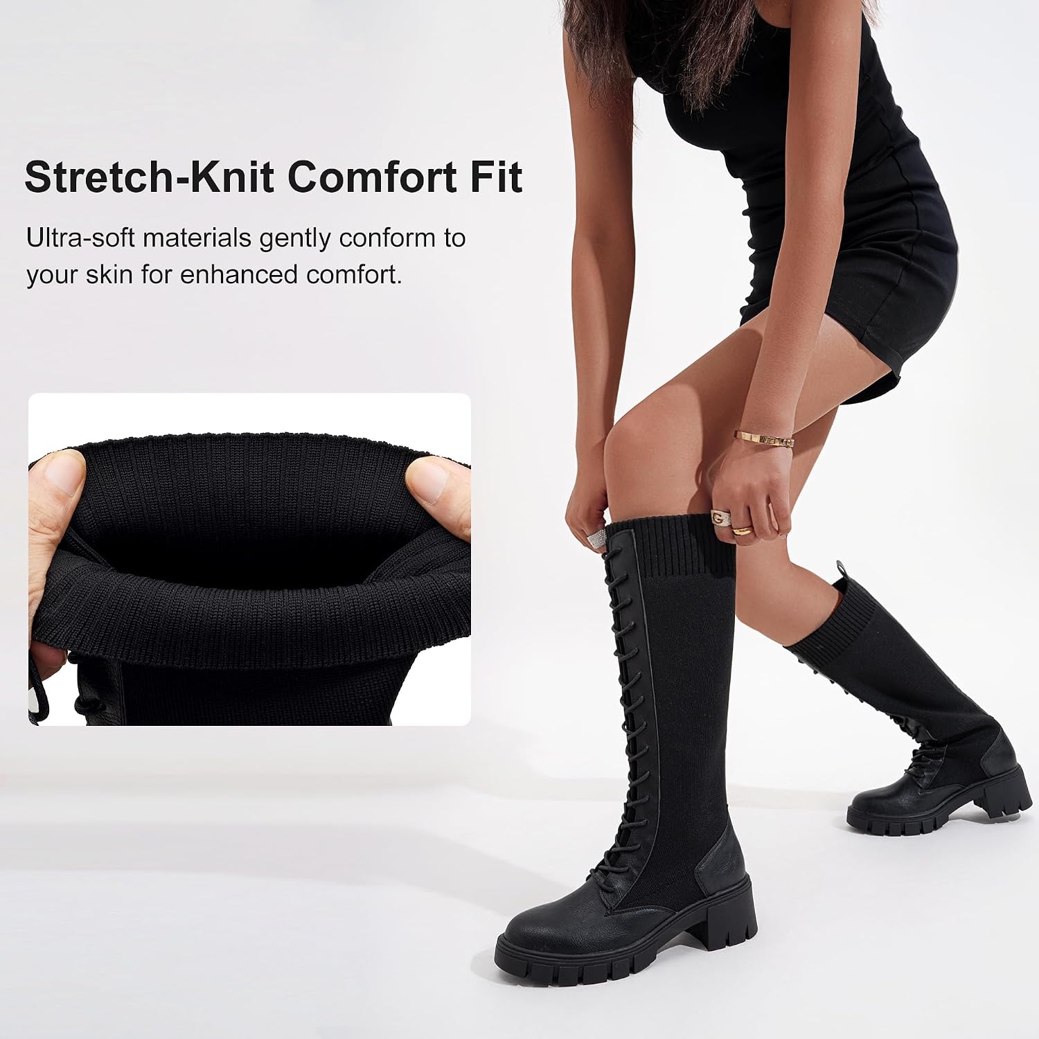 Detalle de Vepose Women's Knee-High Combat Boots