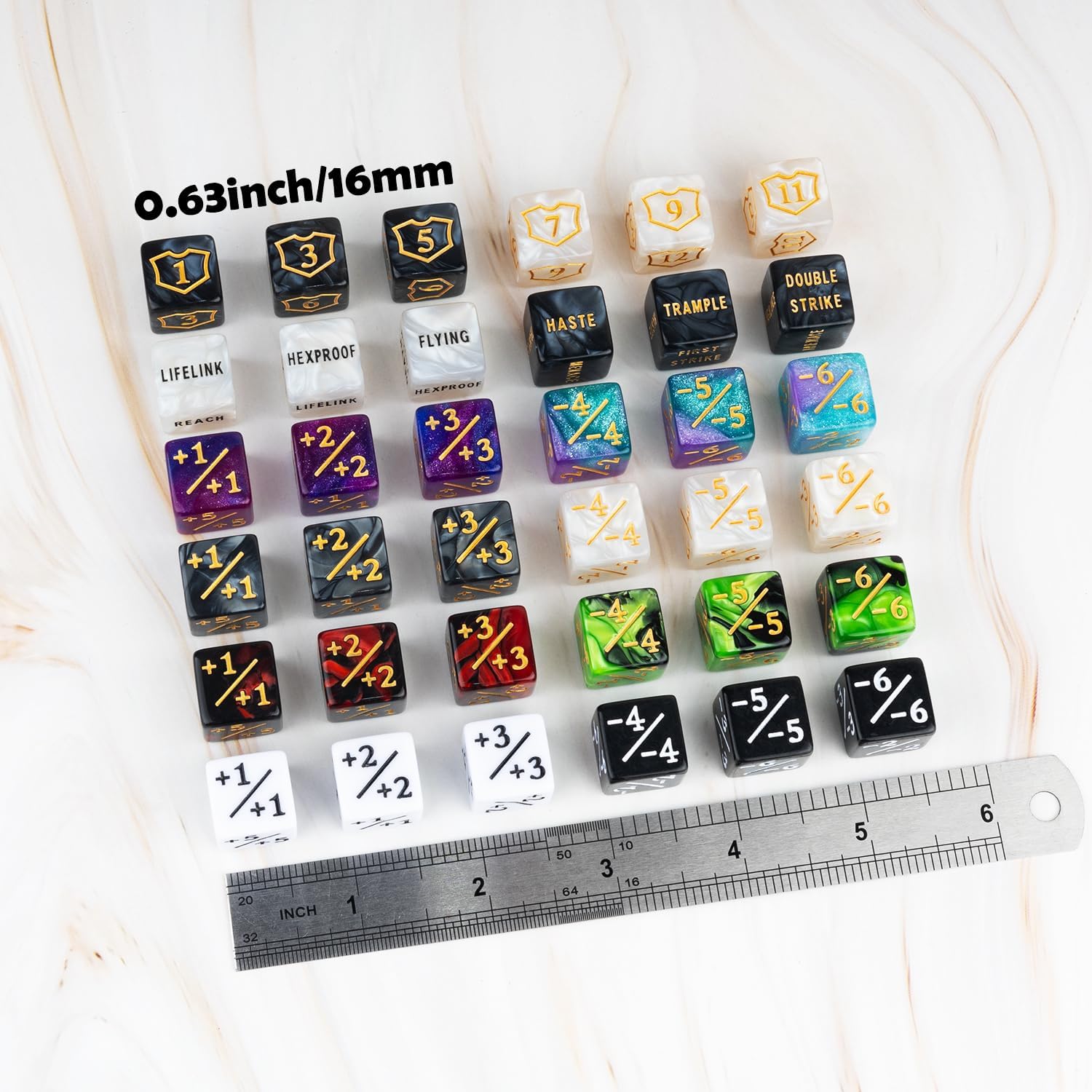 Thumbnail 1 de 78 Pieces MTG Dice Counters Bulk Life Keyword Counter Dice Set Plus 1/+1 Buff Ability Tokens for MTG, TCG, Cards Gaming Accessories