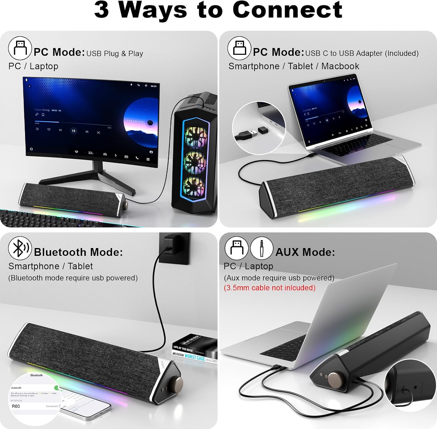 Detalle 1 de SOULION R60 Bluetooth soundbar speakers 5W