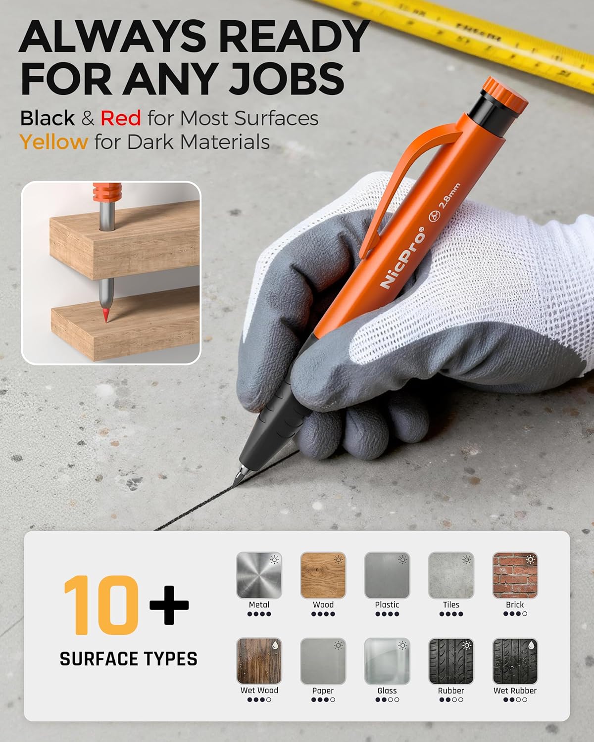 Thumbnail 4 de Nicpro Upgraded 3-in-1 Carpenter Pencils Set with Finger Grip