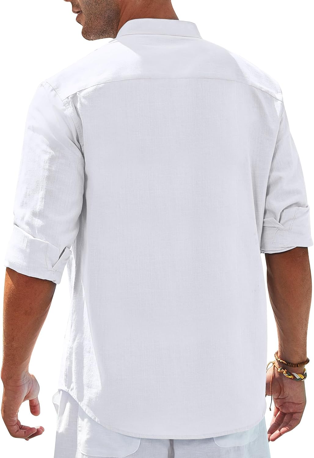 Thumbnail 1 de siliteelon Men’s Grandad Collar Long Sleeve Linen Shirt with Pocket (Regular Fit)