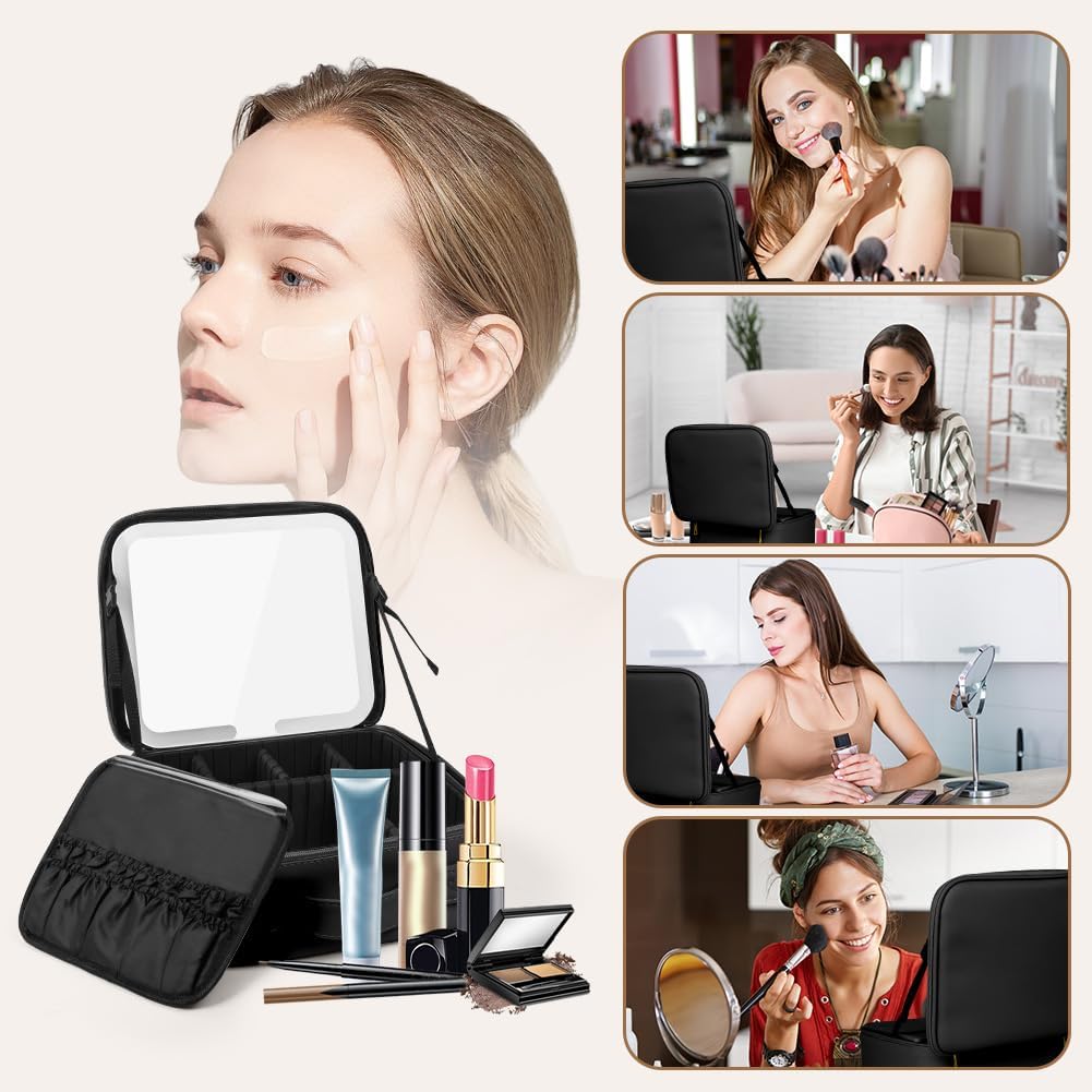 Thumbnail 6 de OSDUE Trousse de Maquillage avec Miroir Lumière et Séparateurs Réglables – Grande Capacité