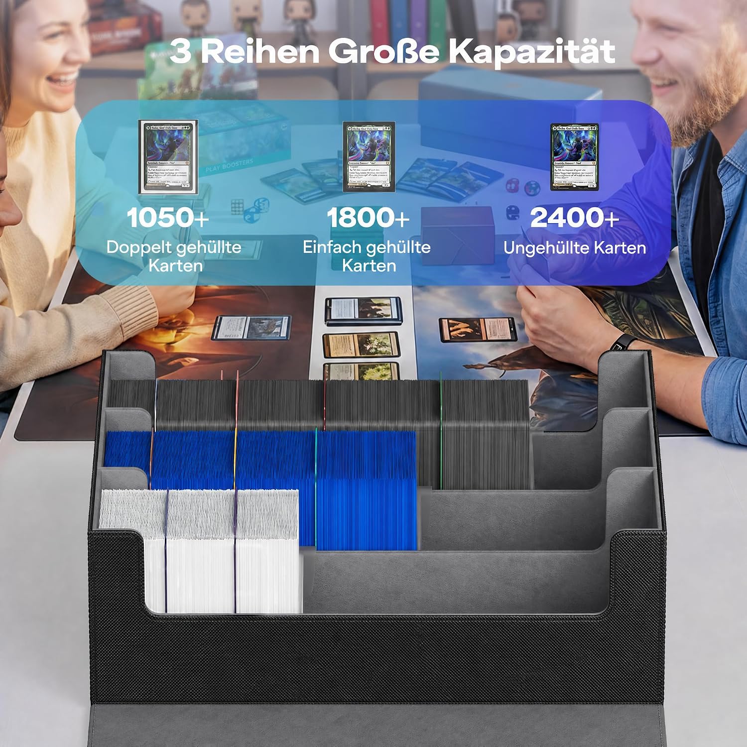 Detalle de UAONO Sammelkarten-Aufbewahrungsboxen – Premium Magnete Deck Box aus Leder, 1800+ Karten容量