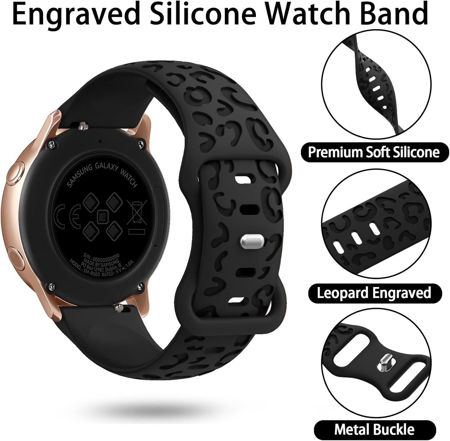 Thumbnail 2 de Towsnails Leopard Engraved Strap for Samsung Galaxy Watch Series – Soft Silicone 20mm