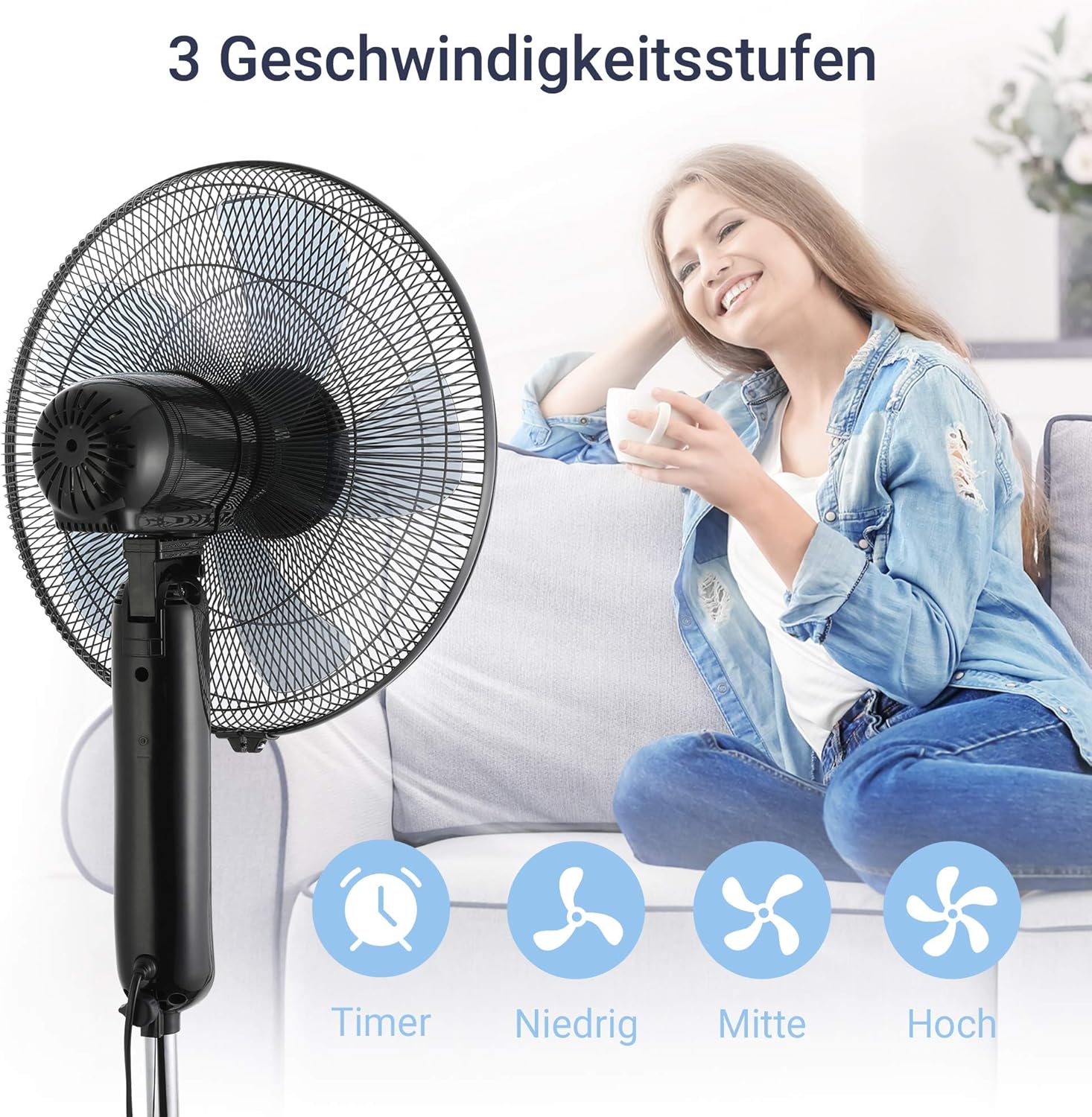 Thumbnail 1 de Midea FS40-15FR Standventilator mit Fernbedienung, 3 Geschwindigkeitsstufen & LED-Display