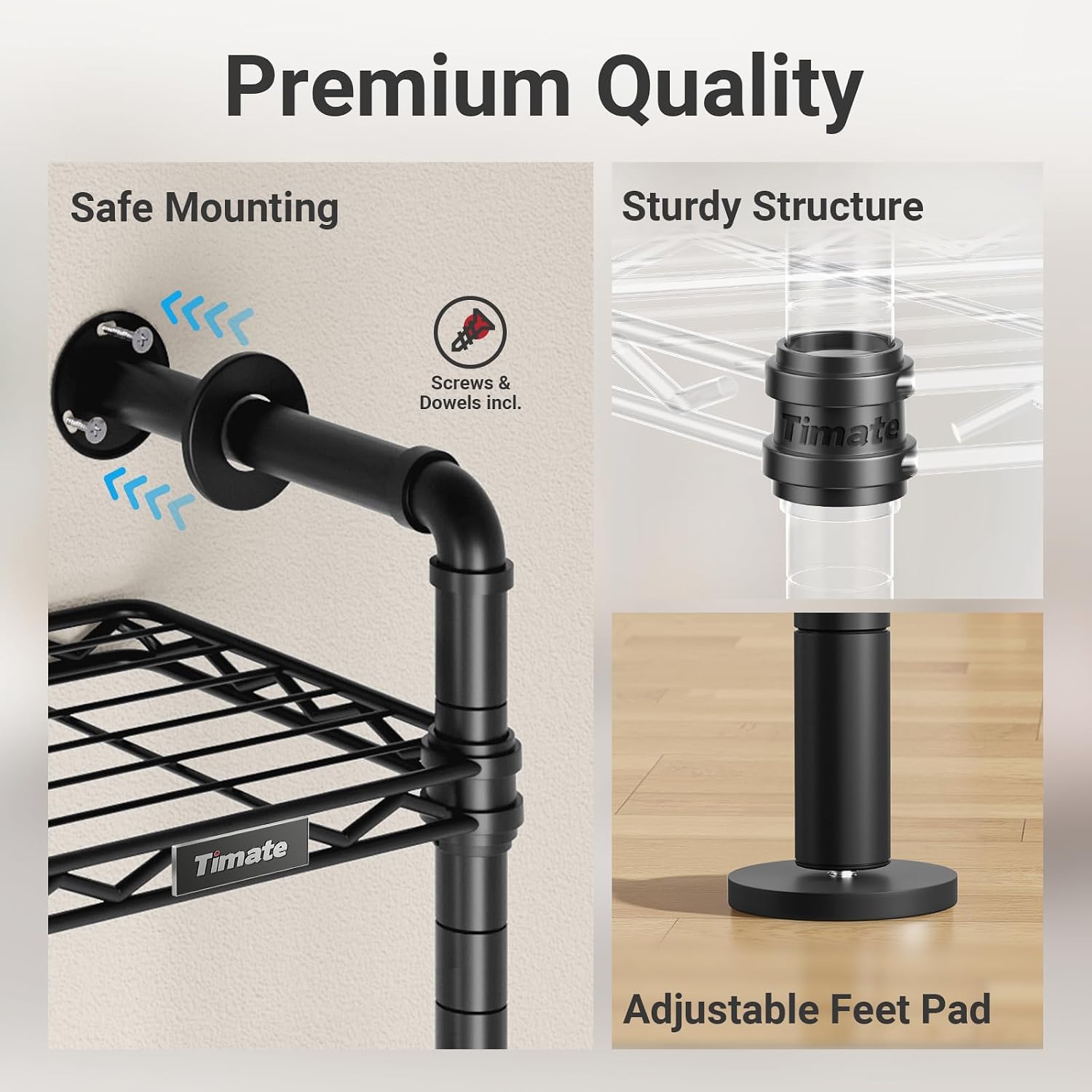 Thumbnail 6 de Timate F2 Black Industrial Pipe Clothing Rack, 3 Shelves and Expandable Rods