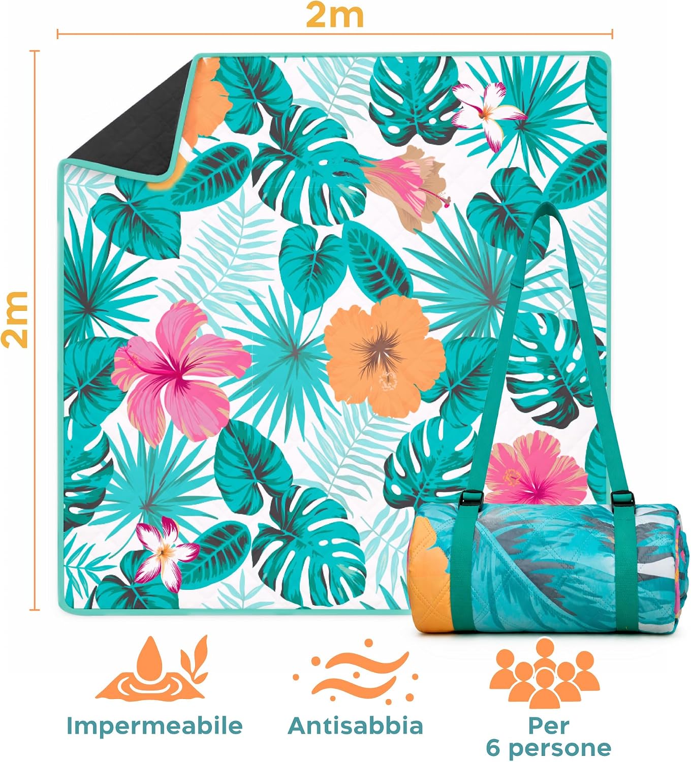 Detalle de Twinzee Coperta Picnic Impermeabile XXL 200x200 cm