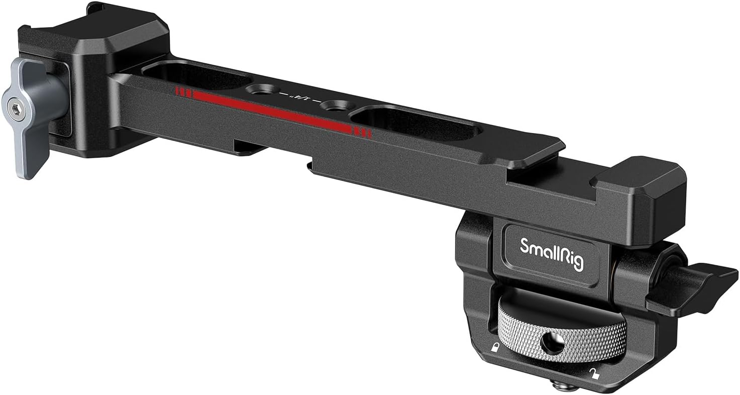 Detalle de SMALLRIG 3026B monitorfäste för DJI RS med NATO-klämma och dubbla tillbehörsskor