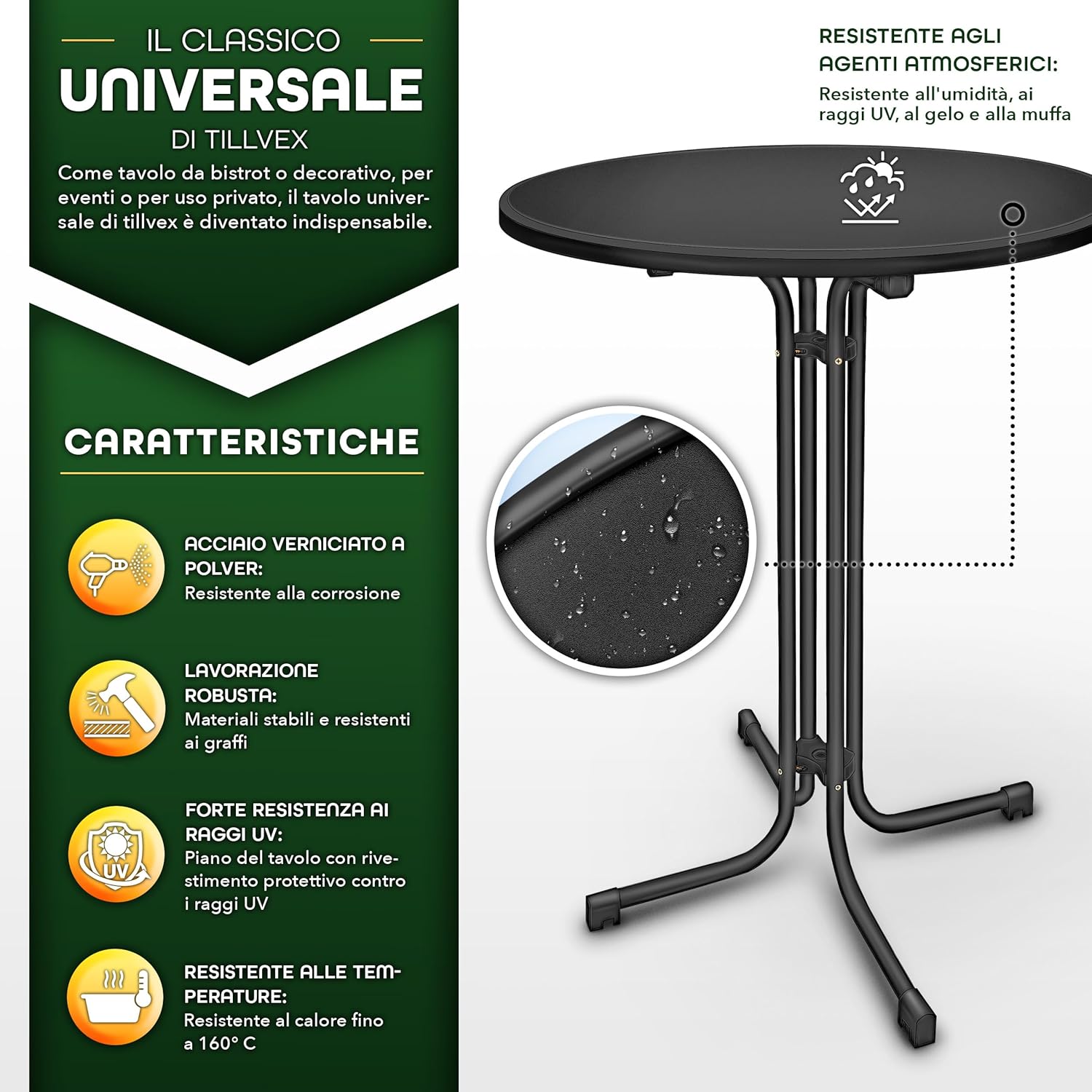 Thumbnail 2 de tillvex Gastro Tavolo pieghevole Ø 80 cm con rivestimento – tavolo da bistrot resistente alle intemperie