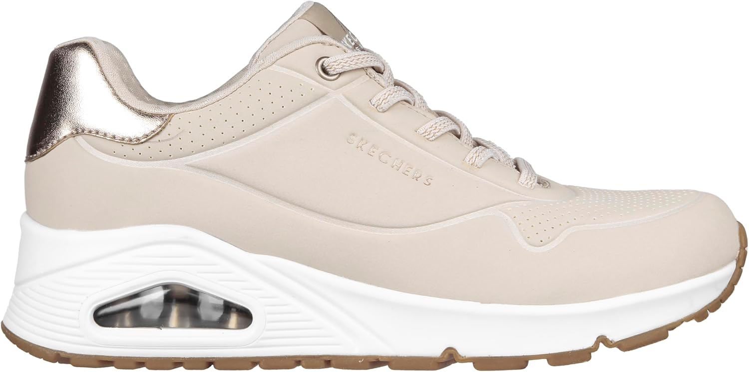 Detalle de Skechers Uno - Shimmer Away para mujer (Natural, talla 38 EU): zapatillas con tacto acolchado y ribete metálico