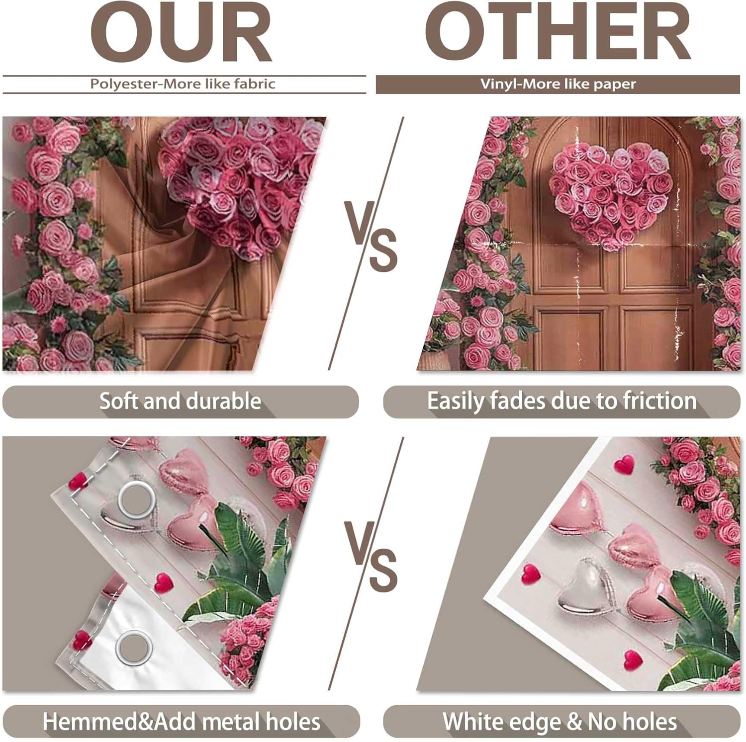 Thumbnail 4 de Luminora 7x5ft Fabric Valentine’s Day Backdrop in Pink Rose, Hearts and Wooden Door Design