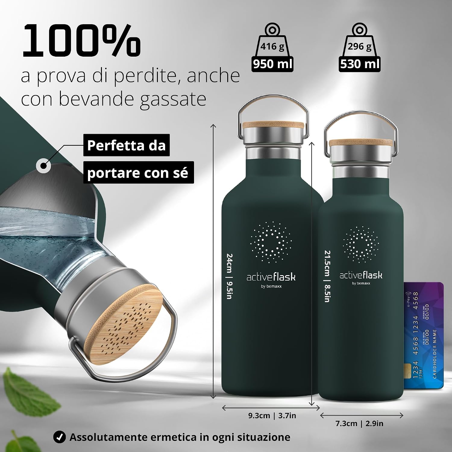 Detalle de BeMaxx Borraccia Termica ACTIVE FLASK 950 ml: infusore, tre tappi e acciaio inox, senza BPA
