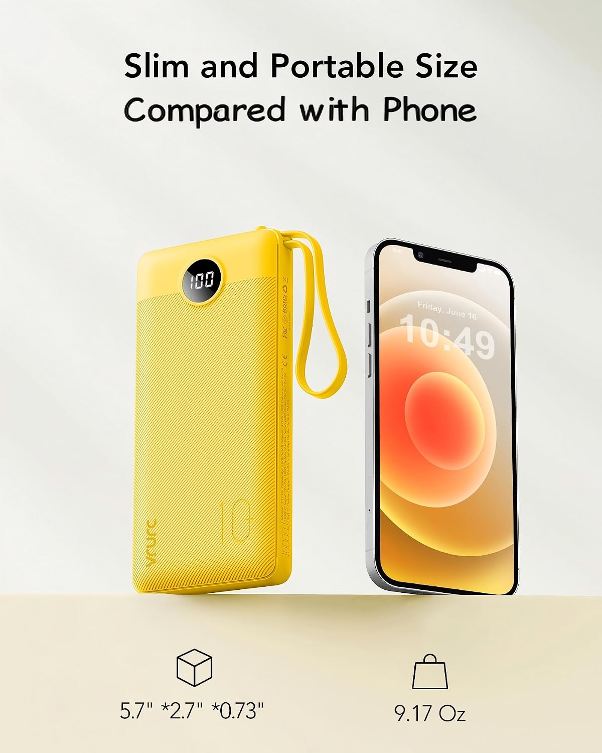 Thumbnail 4 de VRURC T1116 10,000mAh Power Bank with Built-In Cables and LED Display