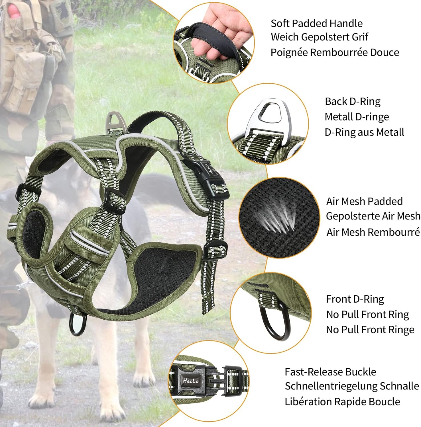 Thumbnail 2 de HEELE Dog Harness Green, Reflective, L