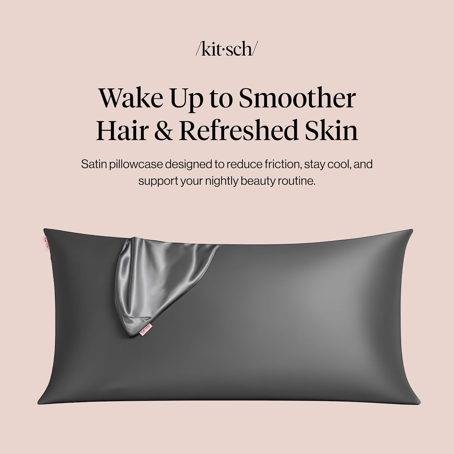 Thumbnail 1 de Housse de coussin satin Kitsch (taille King 19"x36") charbon avec fermeture éclair