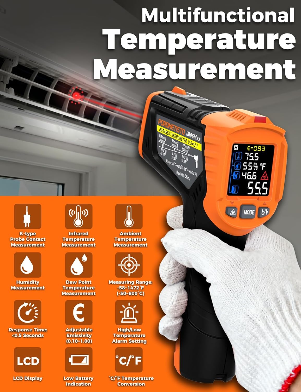 Thumbnail 1 de POROMETISTO IM06MAX Termometro Infrarossi 4‑in‑1 📷