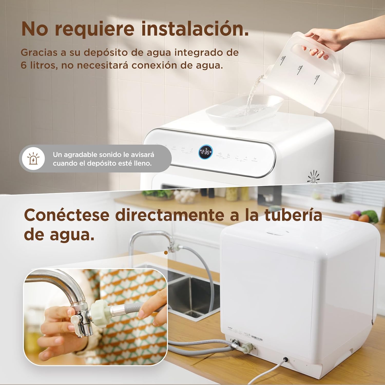 Thumbnail 6 de COMFEE CDWMT305WD: Mini lavavajillas de sobremesa compacto con 7 programas y apertura automática