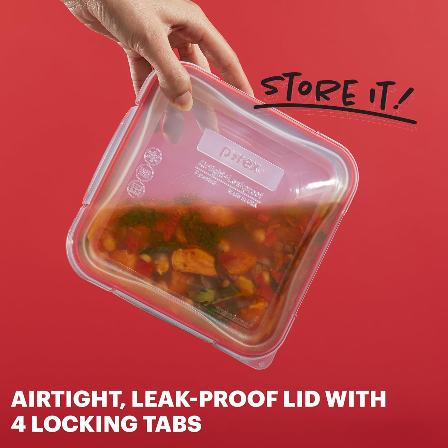 Detalle de Pyrex Freshlock 5-Pack, 4-Cup Glass Storage Containers with Airtight Lids