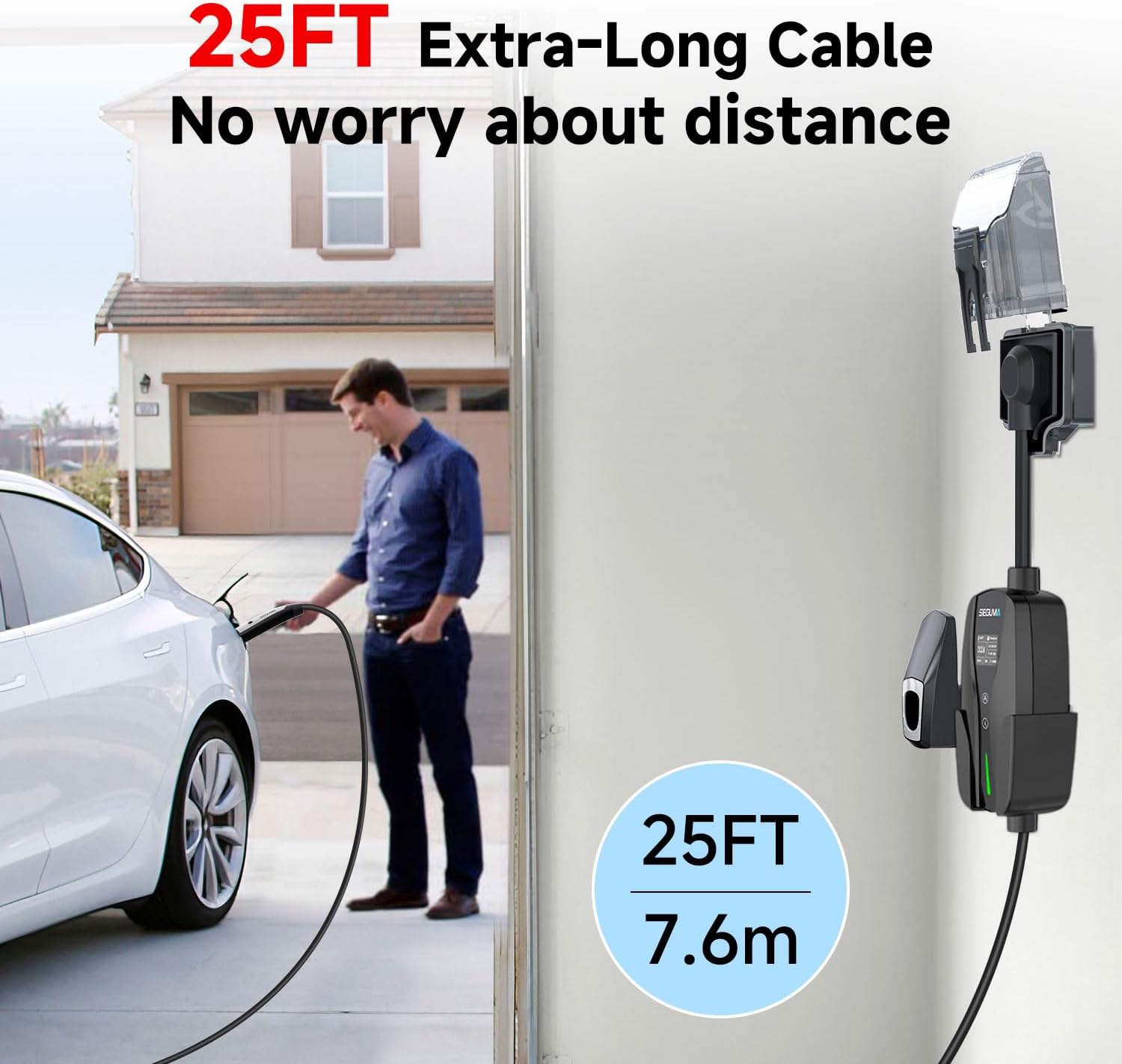 Thumbnail 6 de Level 2 EV Charger for Tesla with 7.68kW, 32A, NACS and 23ft Cable (Black)