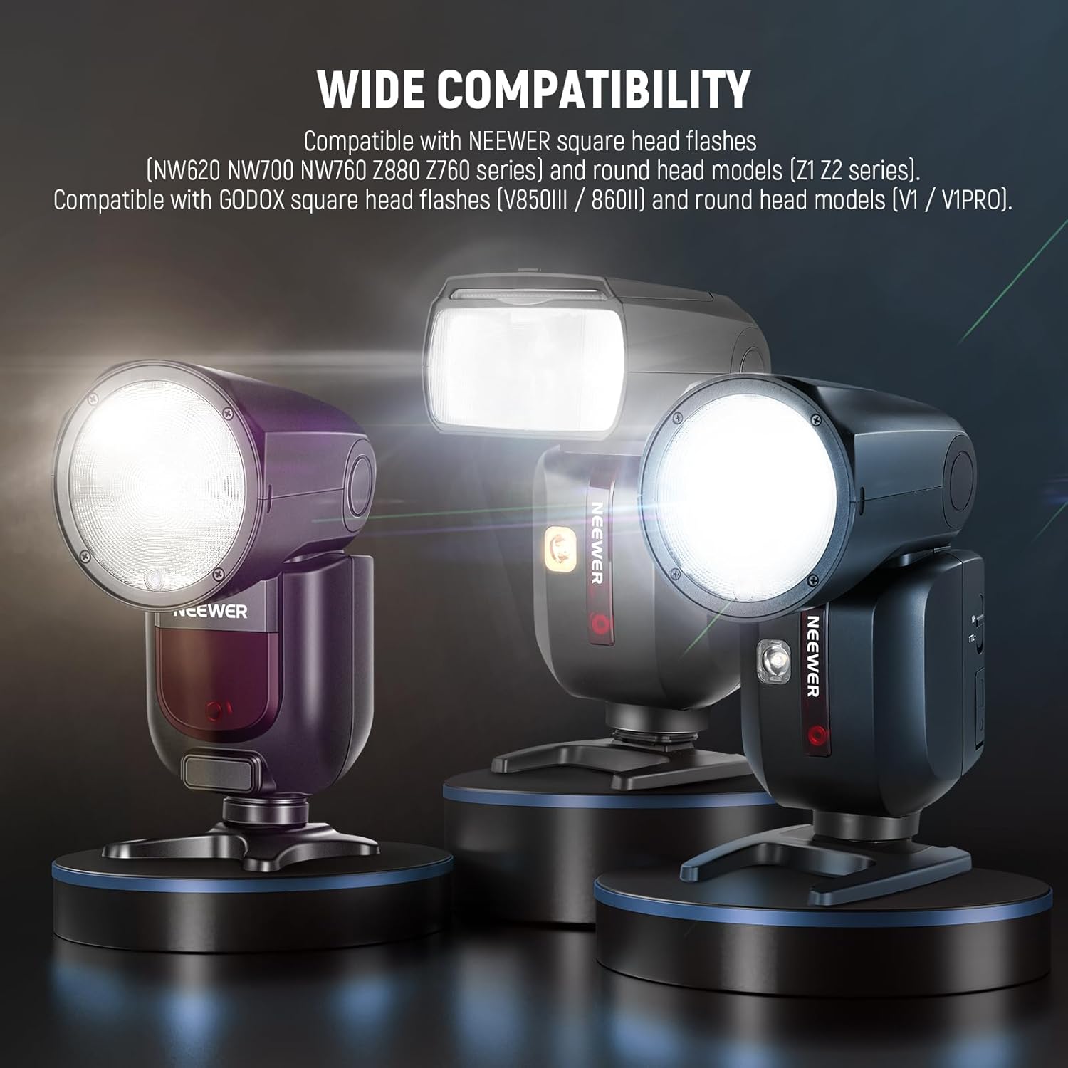 Detalle de NEEWER lot de 2 bagues d’adaptation magnétiques en silicone pour flashs à tête carrée ou ronde