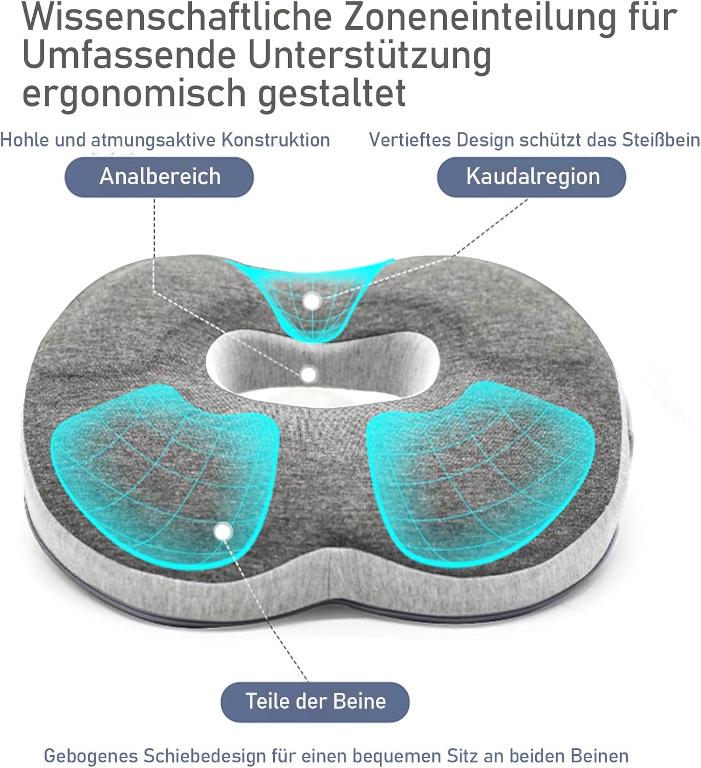 Detalle de Auoketuo Anti-Dekubitus Sitzkissen – Orthopädisches Donut-Kissen mit Memory-Schaum