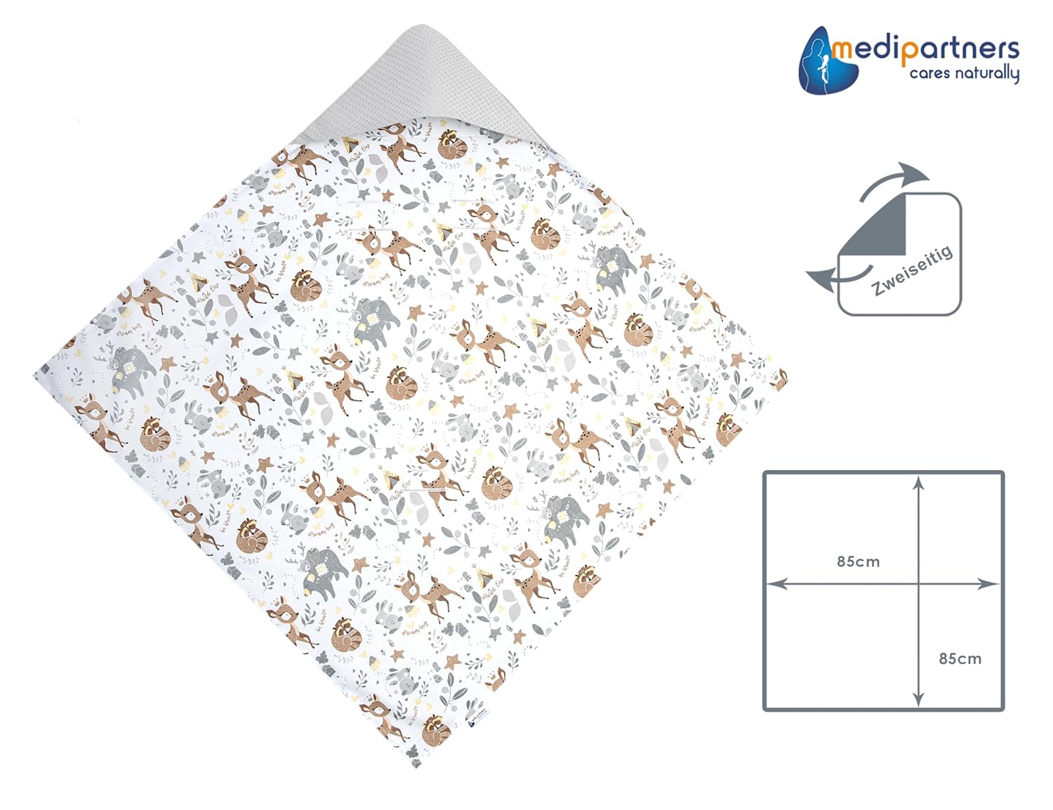 Thumbnail 4 de Medi Partners Einschlagdecke Baby 85x85 cm – 100% Baumwolle, Minky & OEKO-TEX, universell einsetzbar
