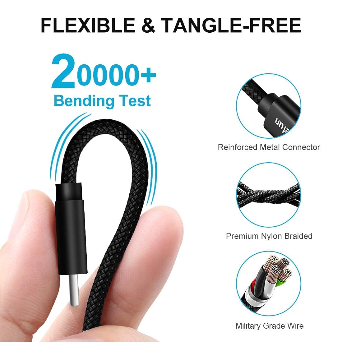 Detalle de CLEEFUN 6m (20ft) USB-A to USB-C extra-long cable with QC 3.0 fast charging