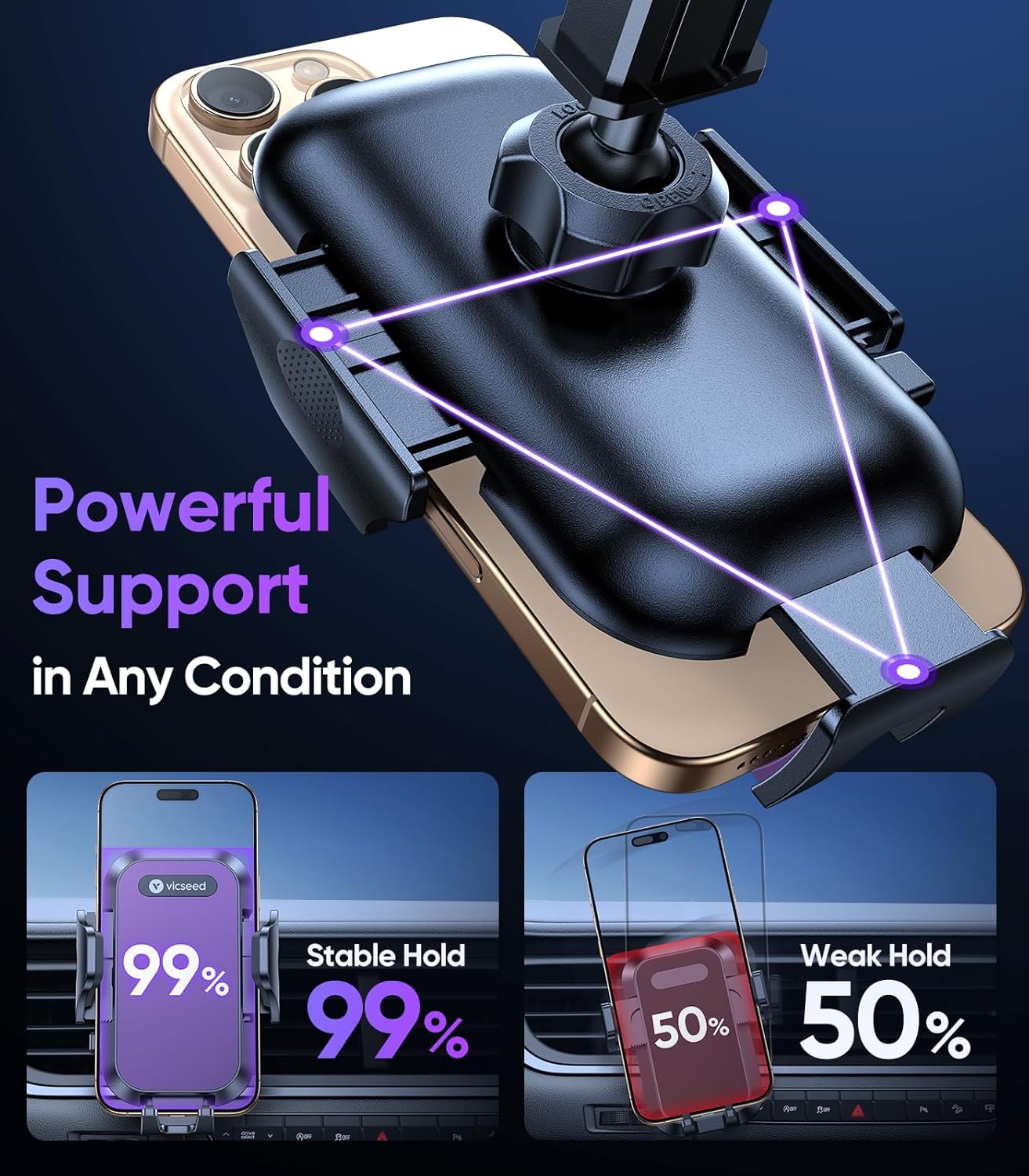 Thumbnail 3 de VICSEED Purple Phone Holder for Your Car — Upgraded True Military-Grade Strongest Suction, 360° Pivot