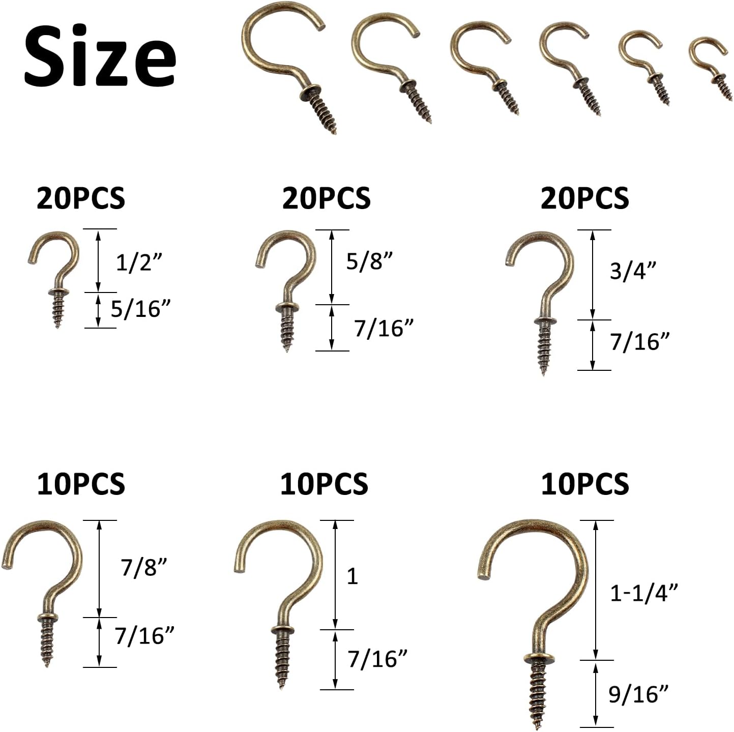 Detalle de Romeda 14BG0003 Ceiling Hooks, 90-Piece Bronze Stainless Steel Kit