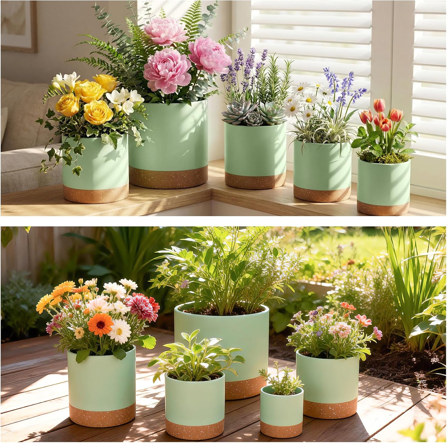 Thumbnail 5 de CSYY Indoor Plant Pots: Self-Watering, Plastic, with Drainage Holes and Tray (Green) – 7/6.5/6/5/4