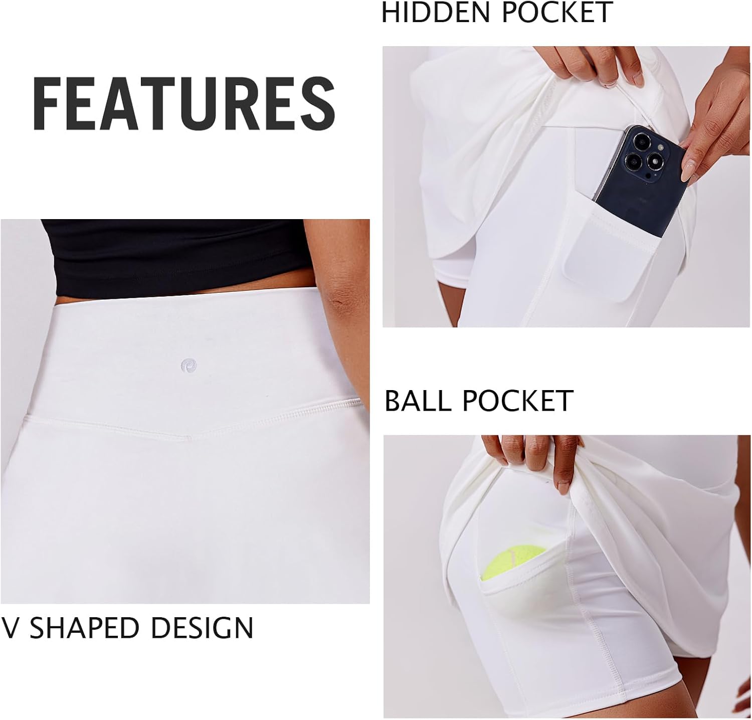 Detalle 2 de PINSPARK Women’s High-Waisted Tennis Skort with 2 Pockets (Stretchy Athletic Skirt)
