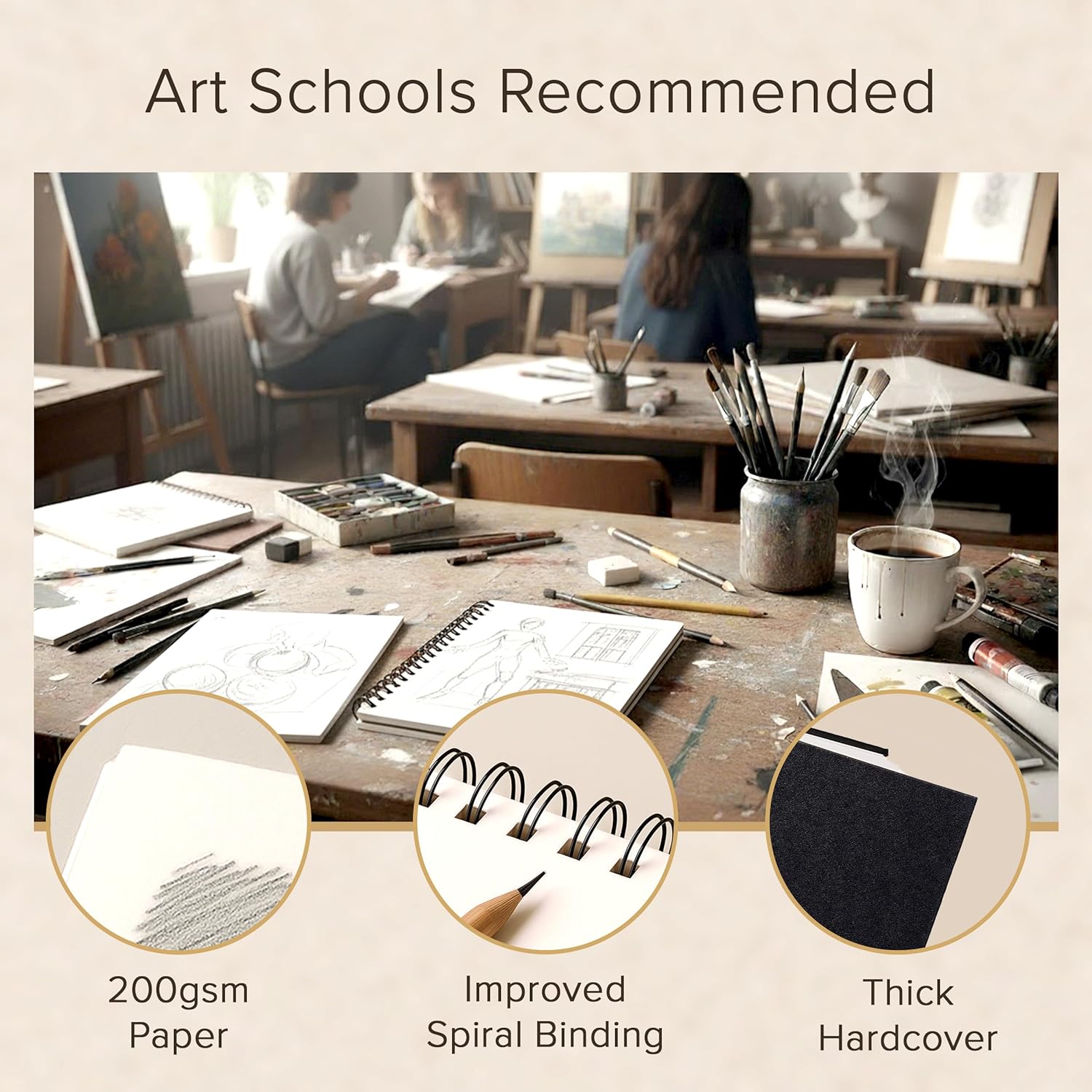Detalle de Artist’s Sketchbook Hardcover – 200GSM, Large Spiral Sketch Book (40 Sheets/80 Pages)