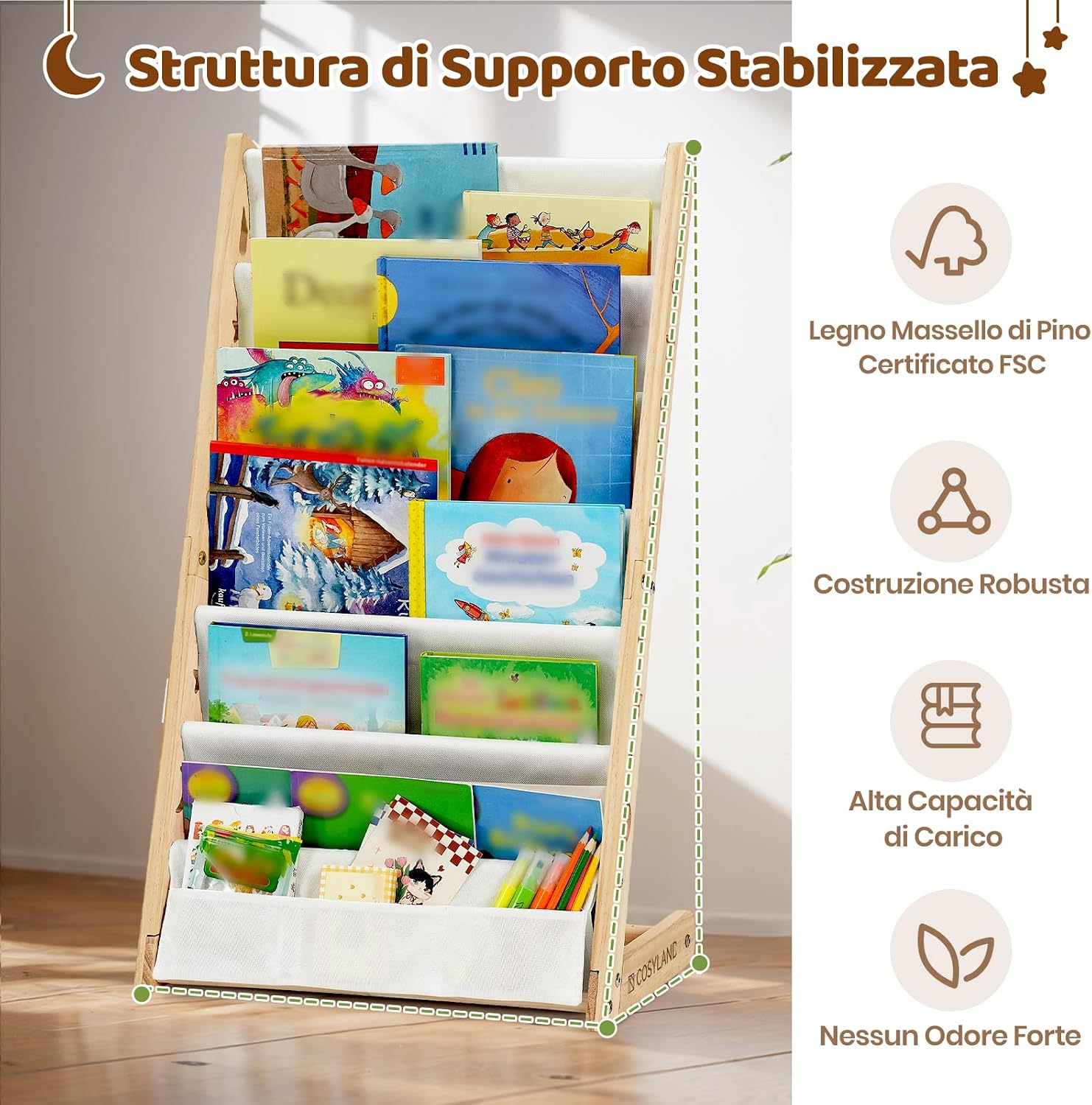 Thumbnail 3 de COSYLAND Libreria Montessori per Bambini con 6 Ripiani in Tessuto Oxford – Libreria in Legno Naturale