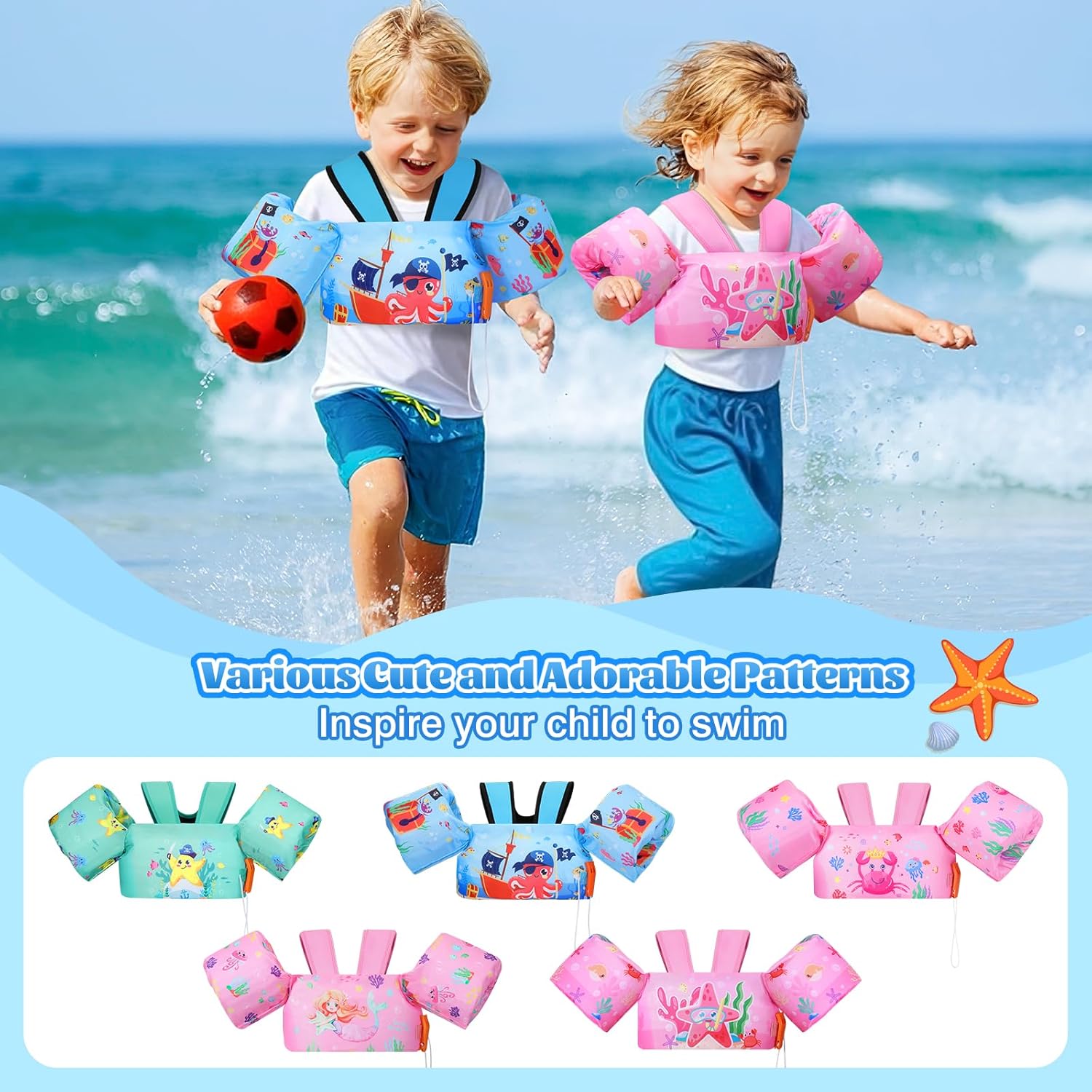 Thumbnail 5 de MoKo Kinder Schwimmflügel mit Schnalle und Notfallpfeife – Cartoon Schwimmtraining für 9 bis 22,6 kg