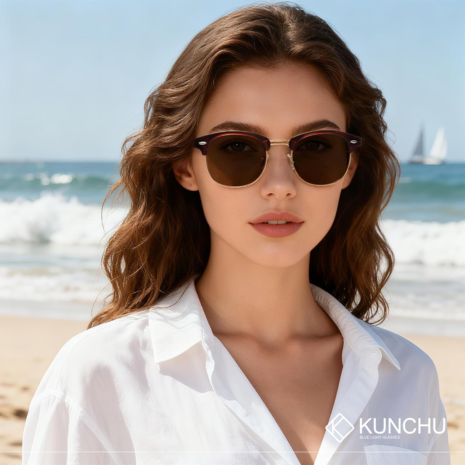 Thumbnail 2 de Kunchu Polarised Half-Frame Sunglasses (UV400) – Ultra-light Retro Rectangular Shades