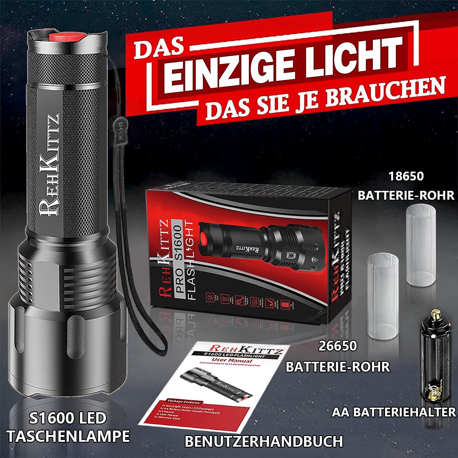 Thumbnail 5 de REHKITTZ S1600 LED Taschenlampe 3300 Lumen