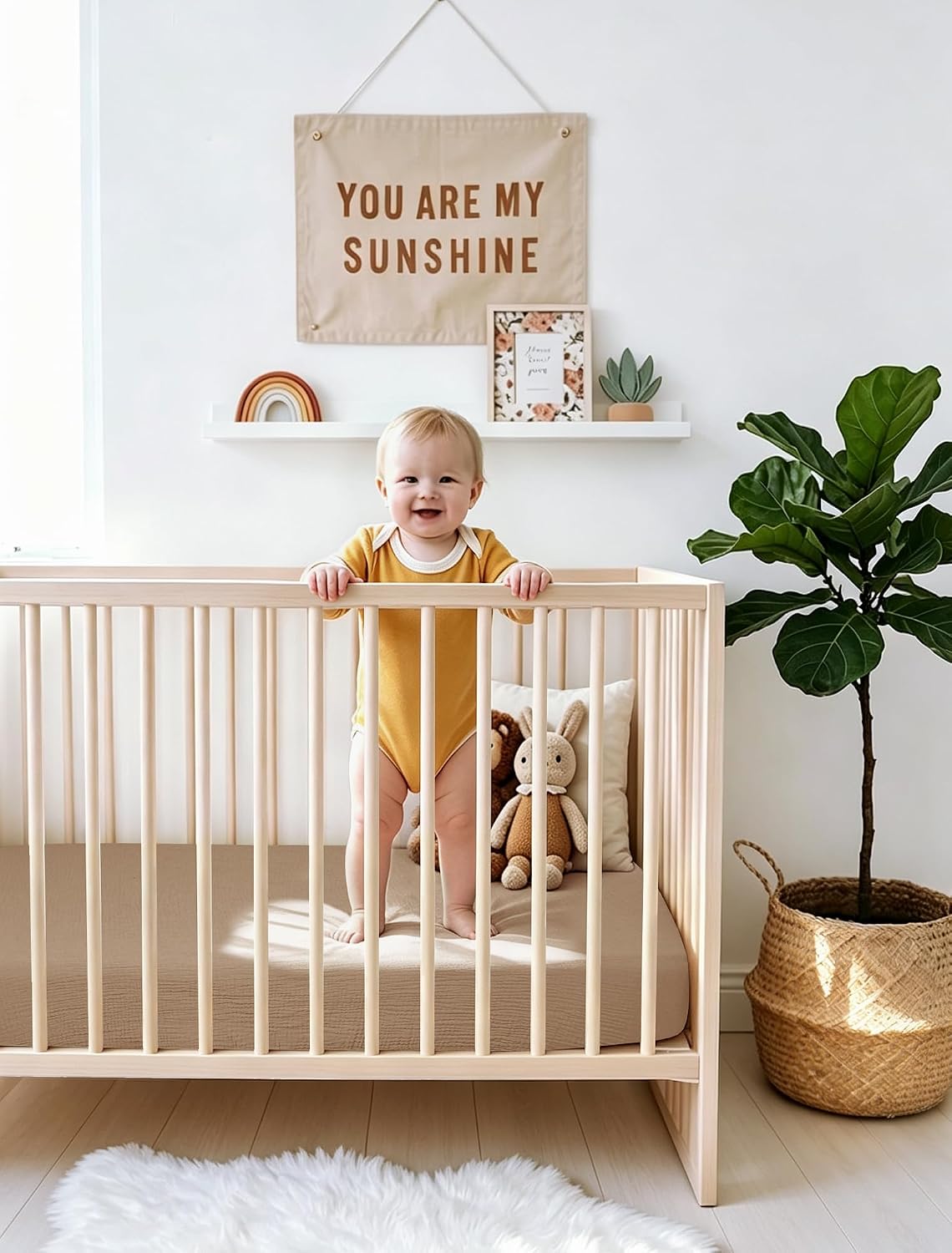 Thumbnail 5 de lulumoon Sheets Muslin Crib Sheets, 2-Pack Cotton in Mocha and Cream