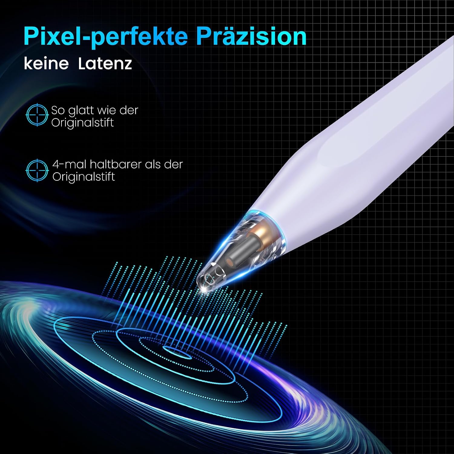 Detalle de Variglas Stift für iPad (2018–2025) Pencil 2. Generation – mit Schnellladung, Palm Rejection & Neigungssensitivität