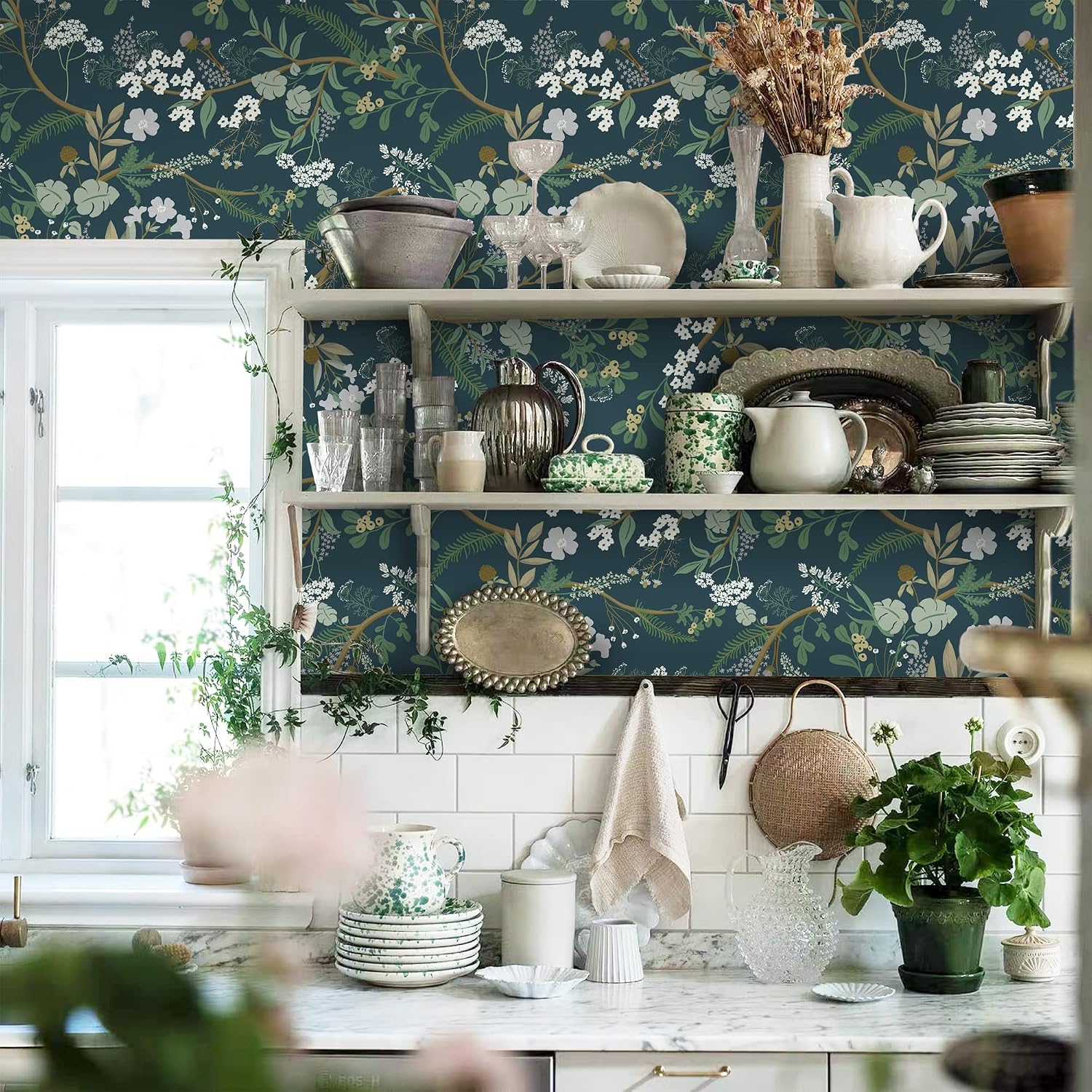 Detalle de CiCiwind Selbstklebende Tapete Blumen – vinylbehang 40 x 300 cm, groen